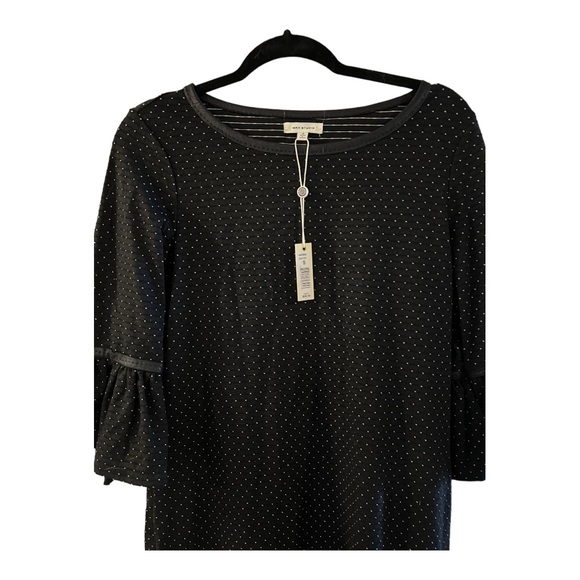 NWT Max Studio Black Polka Dot White Midi Bell Sleeve Oversize Flowy Dress S - Picture 6 of 10